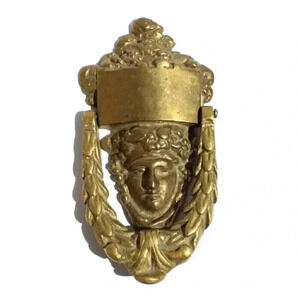 Antique Vintage Brass VICTORIAN Figural Head Door Knocker Bacchus Dionysus Aged